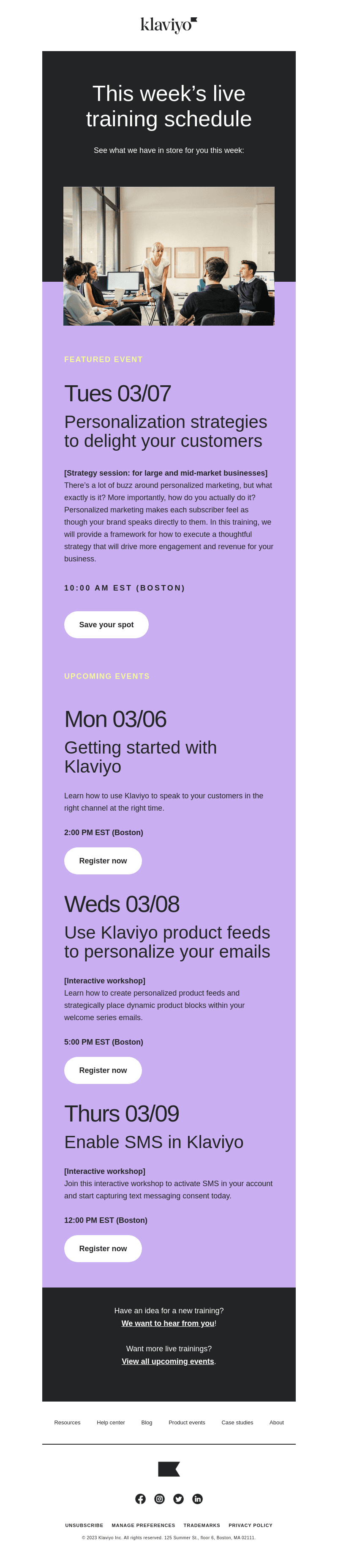 Learn live with Klaviyo customer ed this week