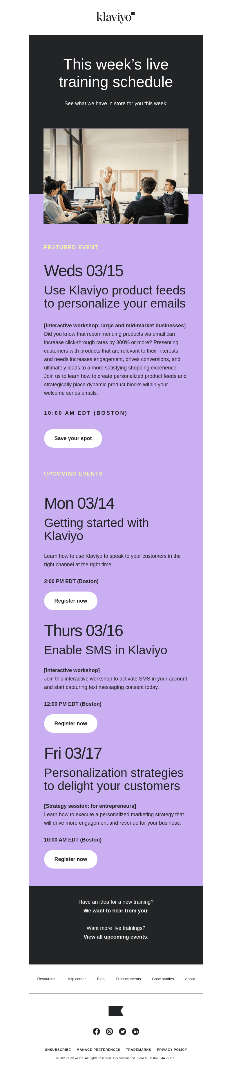 Learn live with Klaviyo customer ed this week