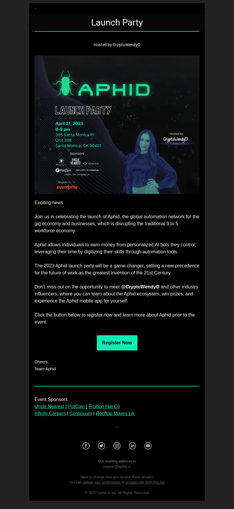 RSVP for the Aphid Launch Party