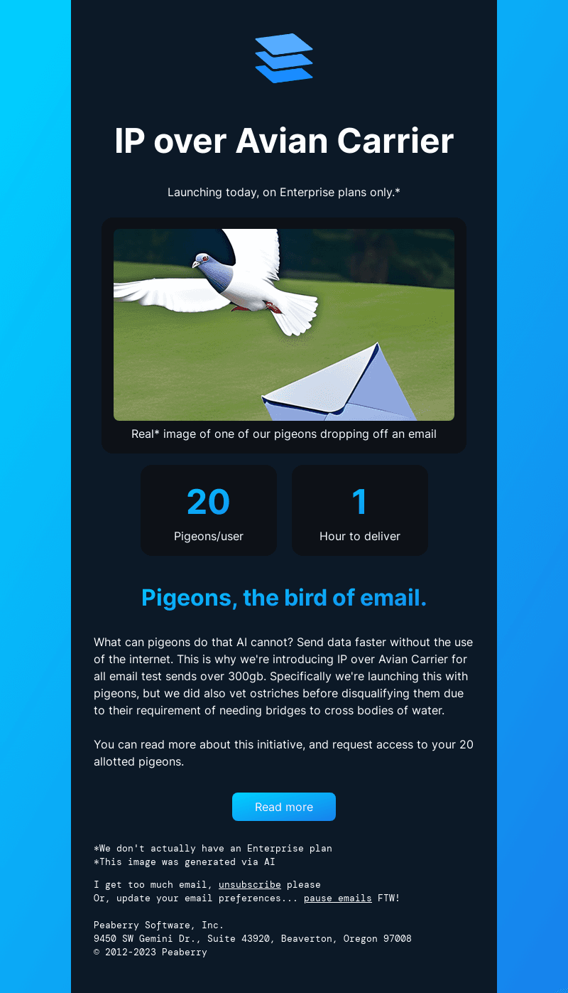 Introducing Parcel pigeons.