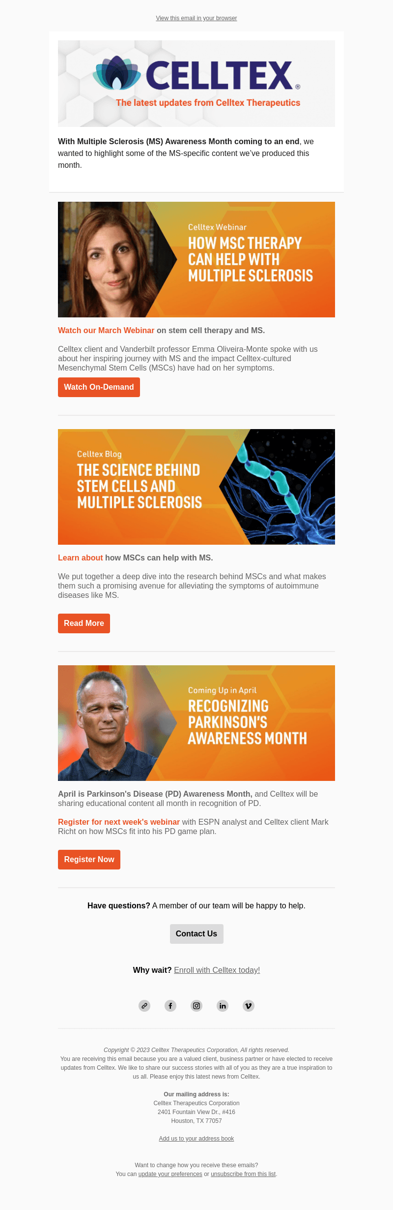 Recent News from Celltex: MS Awareness