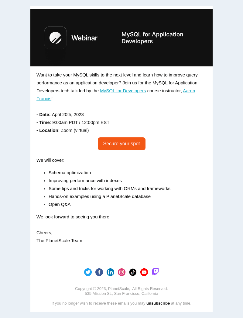 Join our MySQL crash course for Application Developers!