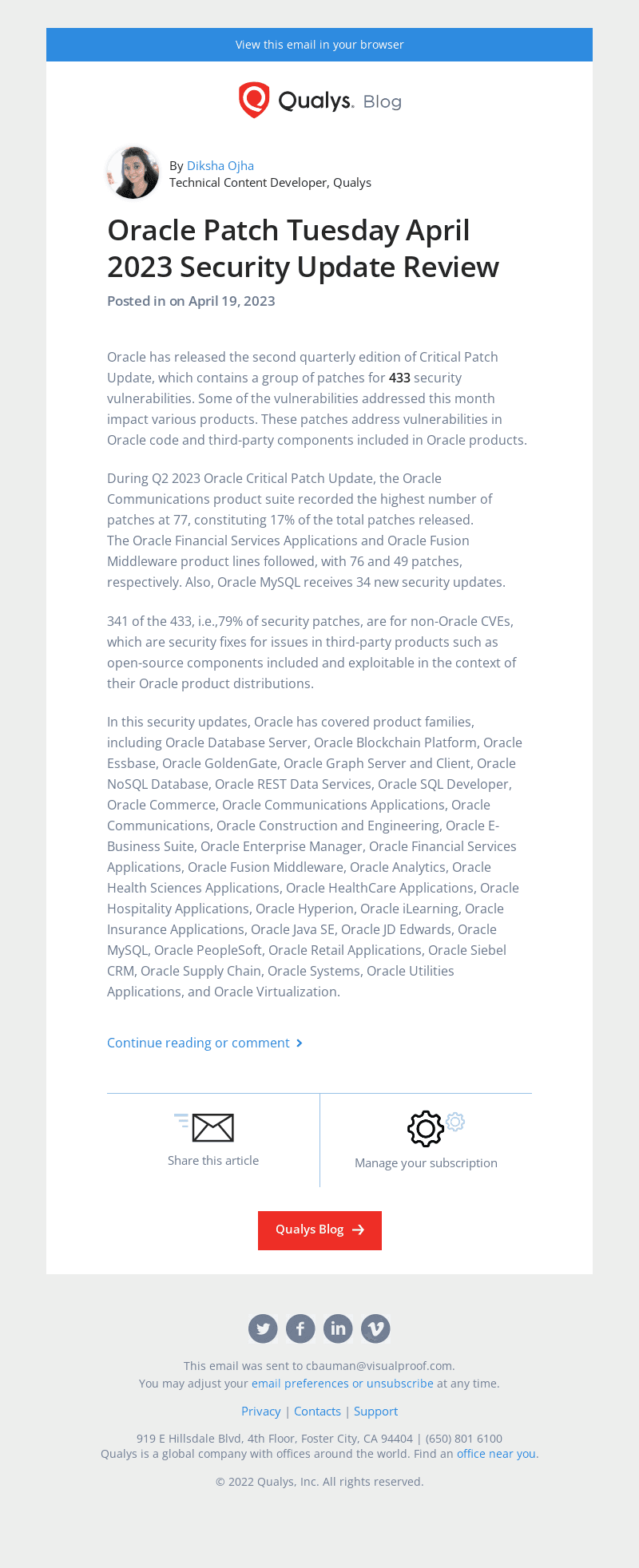 Read the latest post - Oracle Patch Tuesday April 2023 Security Update Review
