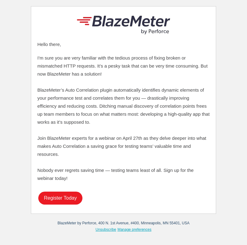 BlazeMeter email from Wed, Apr 19, 2023
