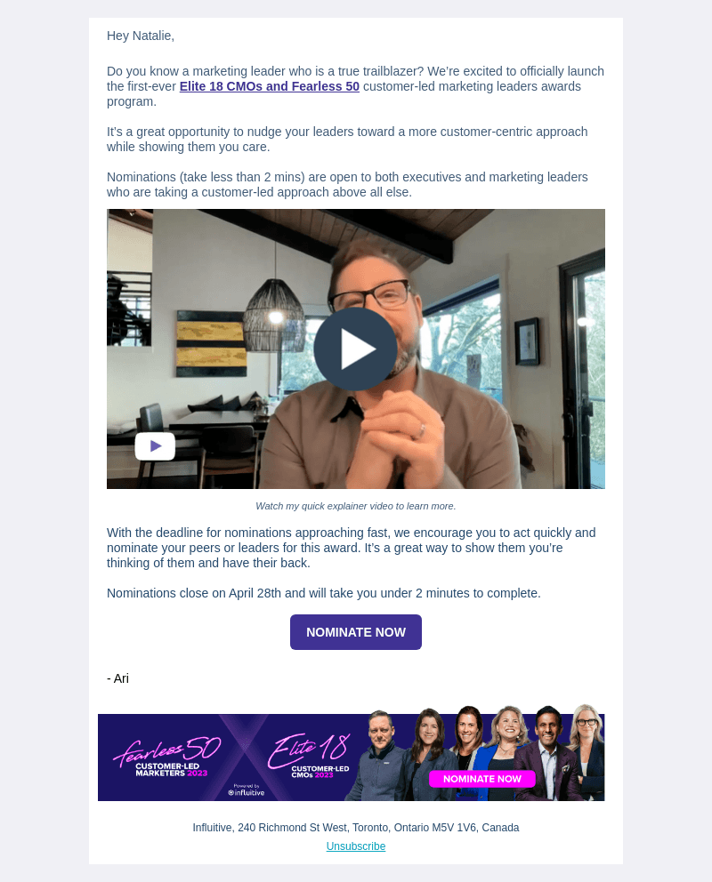 Influitive email from Fri, Apr 21, 2023