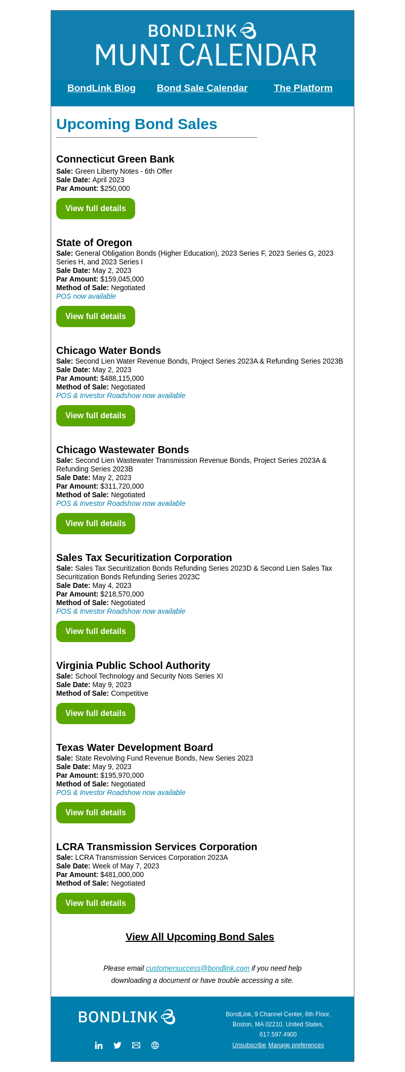 BondLink Muni Calendar