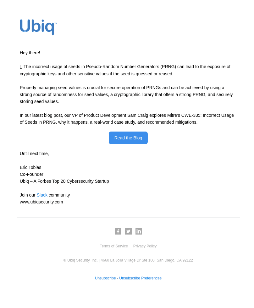 Ubiq Security email from Thu, May 4, 2023