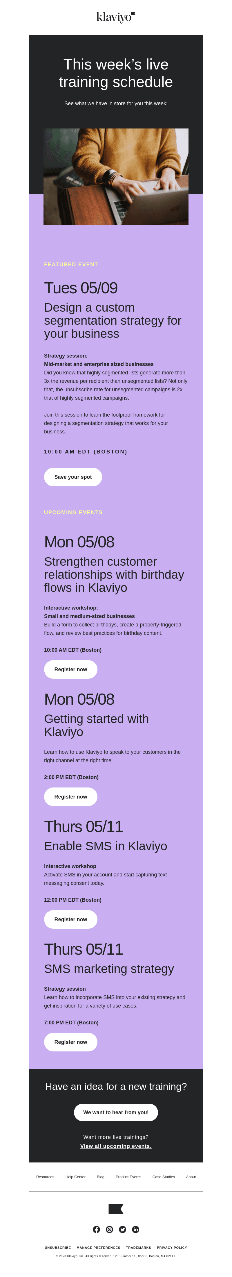 Learn live with Klaviyo customer ed this week