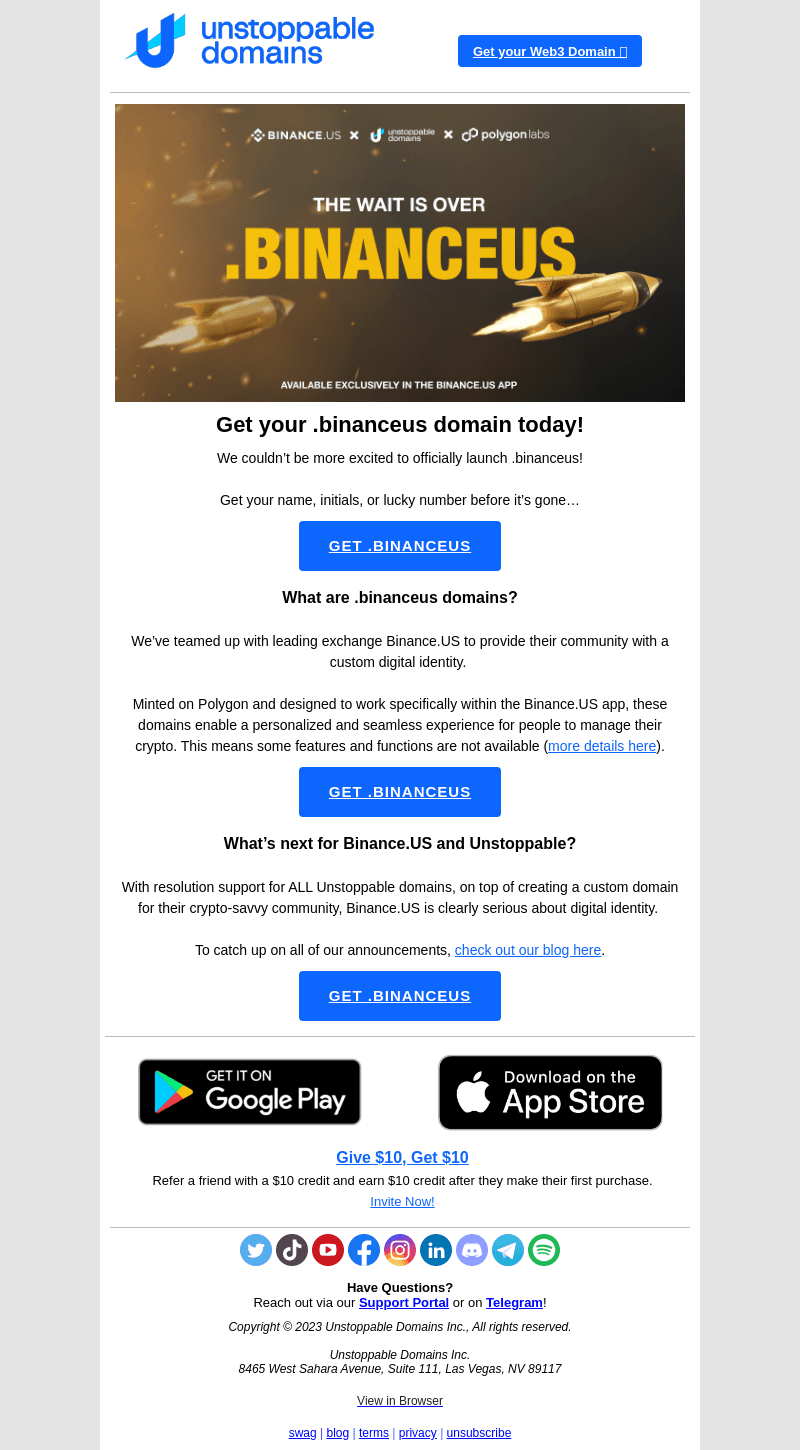 Get your .binanceus domain now
