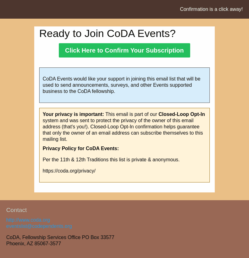 CoDA Events Mailing List Subscription Confirmation