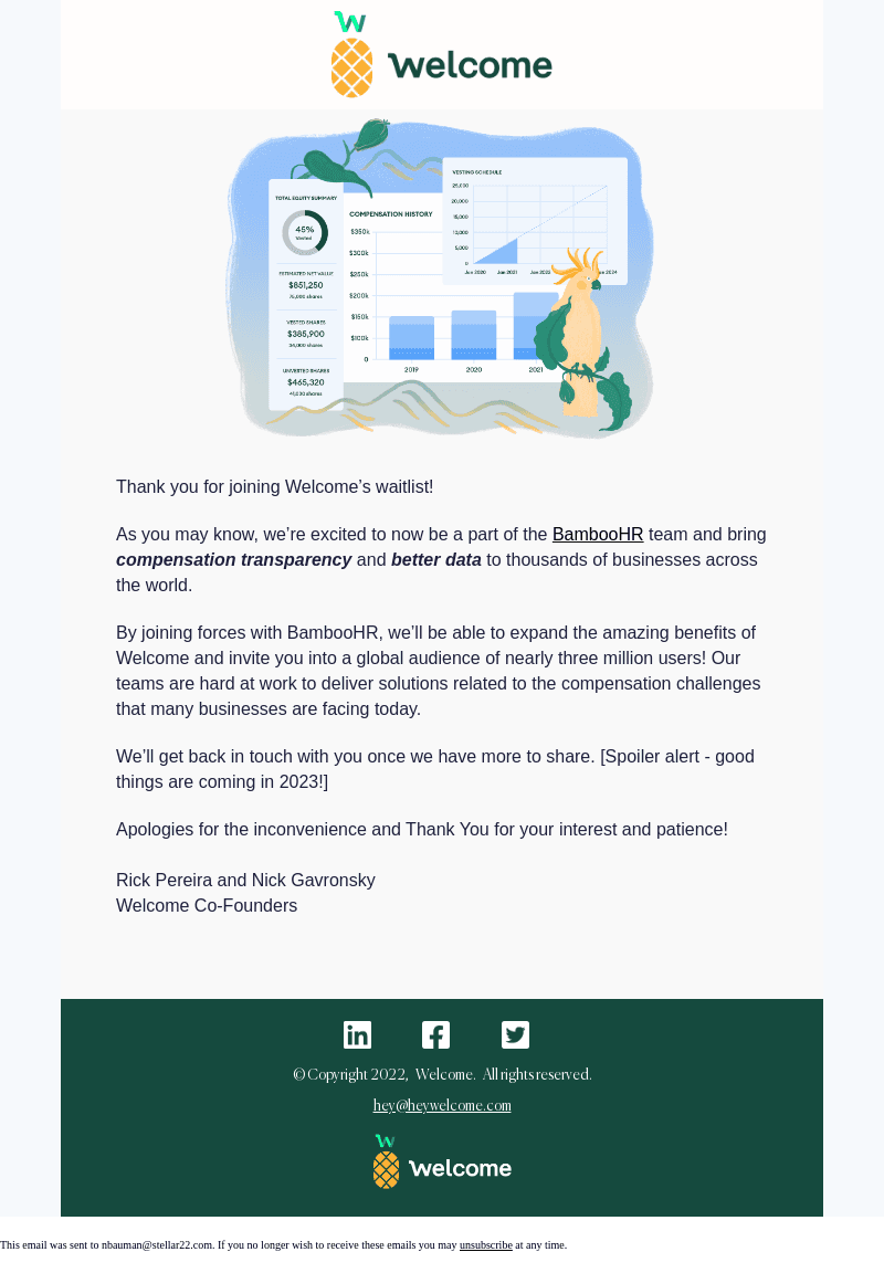 Welcome email from Tue, May 16, 2023