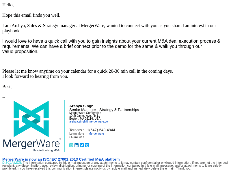 MergerWare email from Thu, May 18, 2023