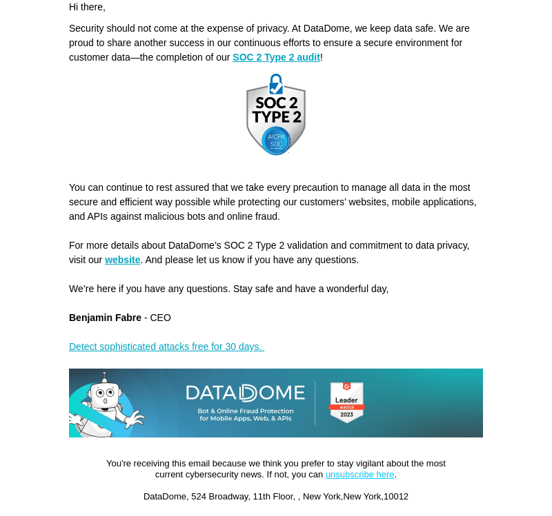 DataDome is now SOC 2 Type 2 Compliant ✅