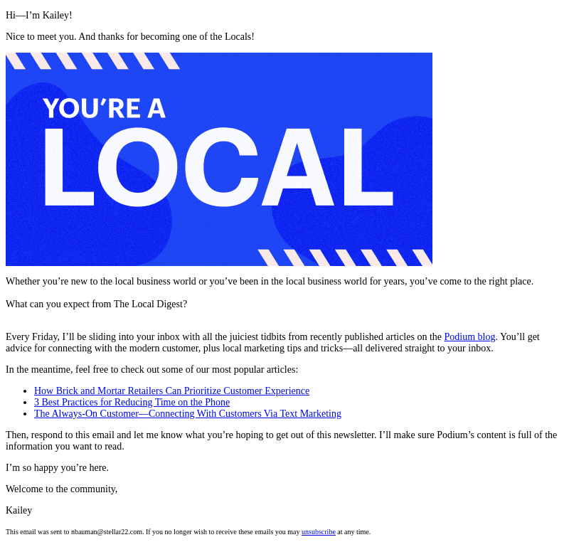 Podium email from Fri, May 19, 2023