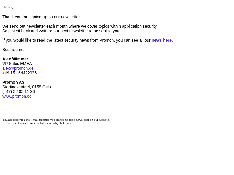 Newsletter from Promon