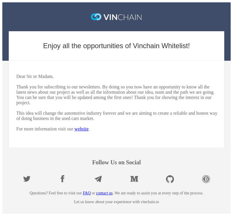 VINchain email from Tue, May 23, 2023