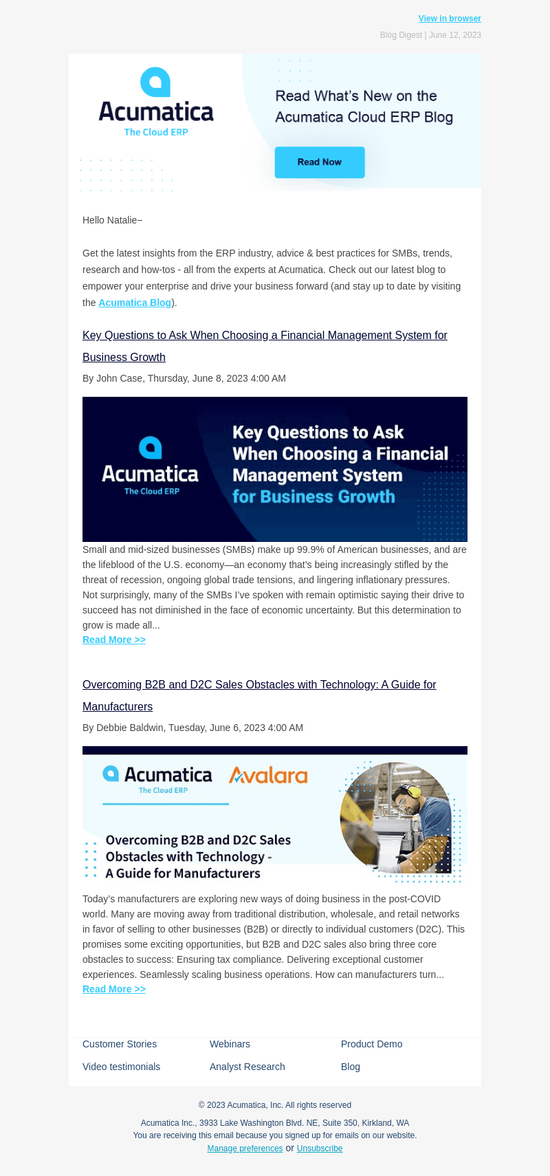 The Acumatica Cloud ERP Blog Digest