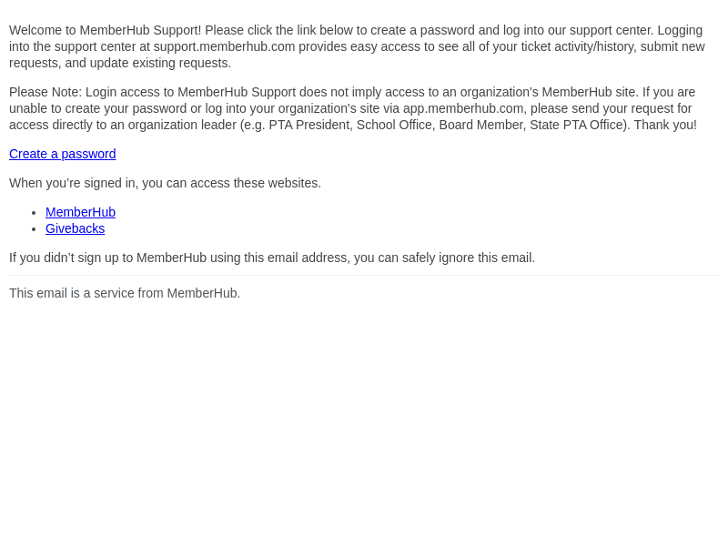 Create a password for MemberHub