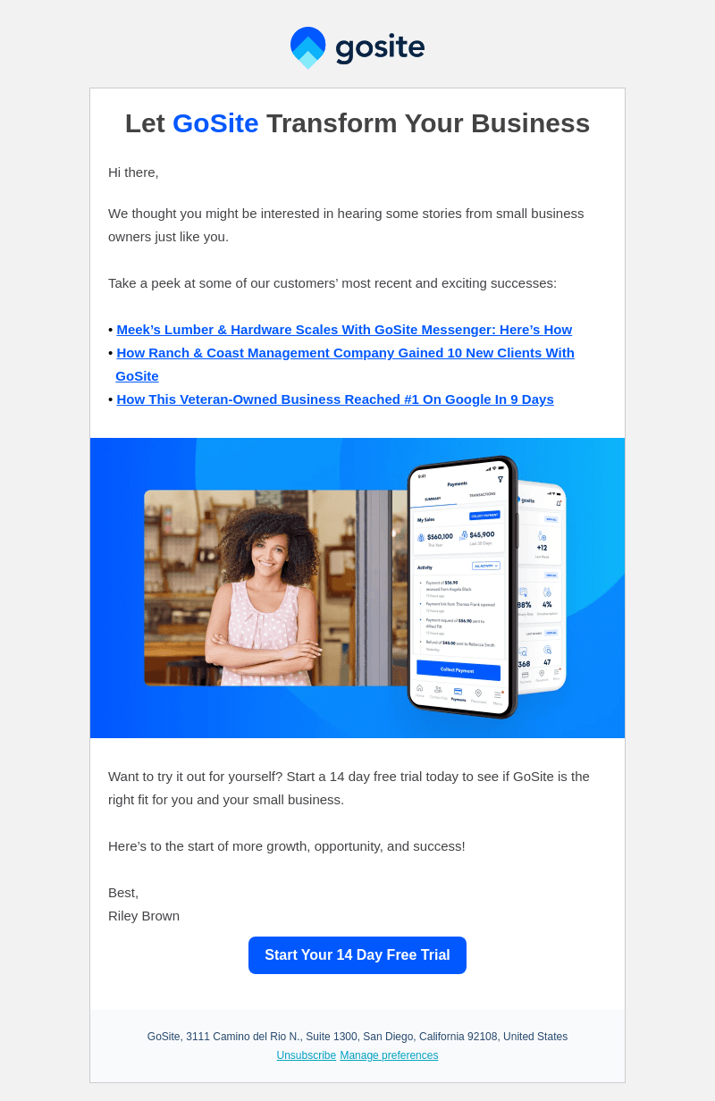 GoSite email from Sat, Jun 17, 2023