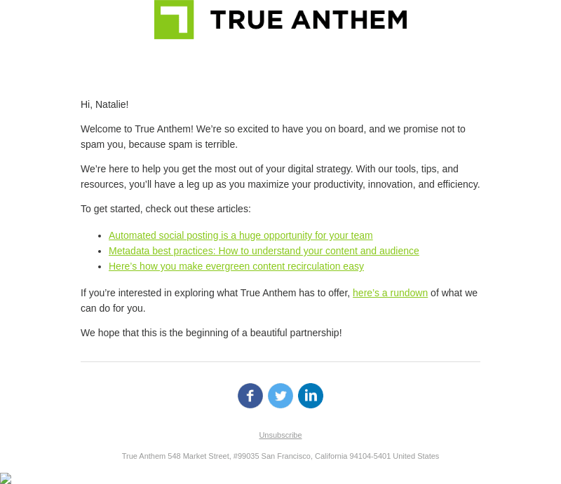Thanks for subscribing to True Anthem!