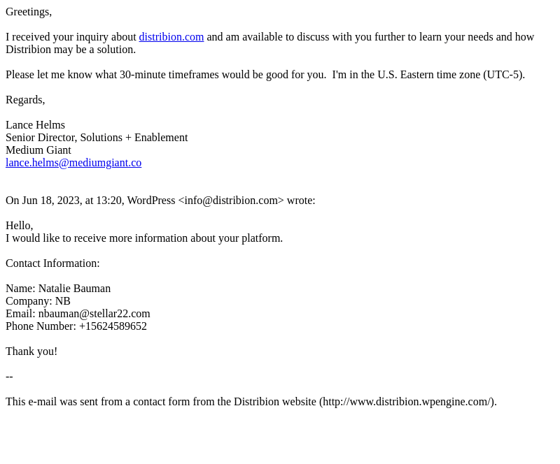 Re: Website Contact - More Information