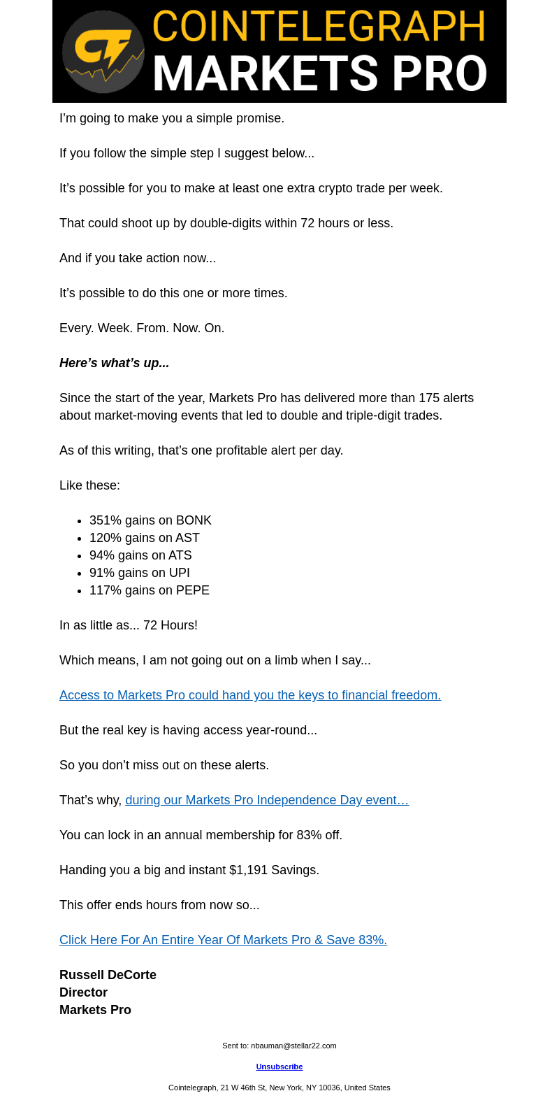 1 Crypto Trade A Week = $Freedom$