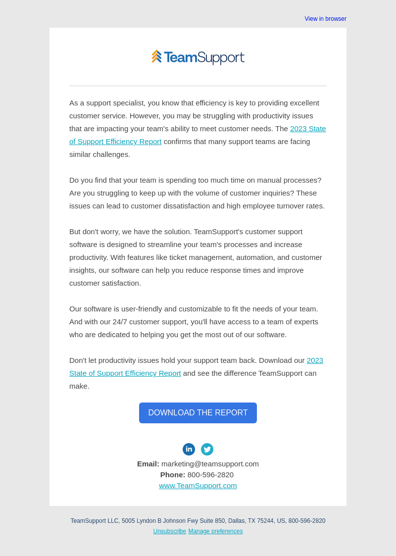 TeamSupport email from Mon, Jun 26, 2023
