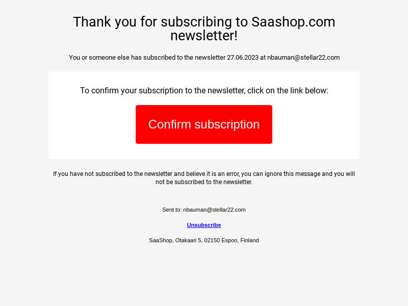 SaaShop email from Tue, Jun 27, 2023