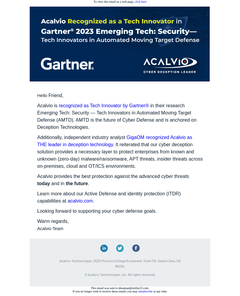 Gartner® recognizes Acalvio as Tech Innovator
