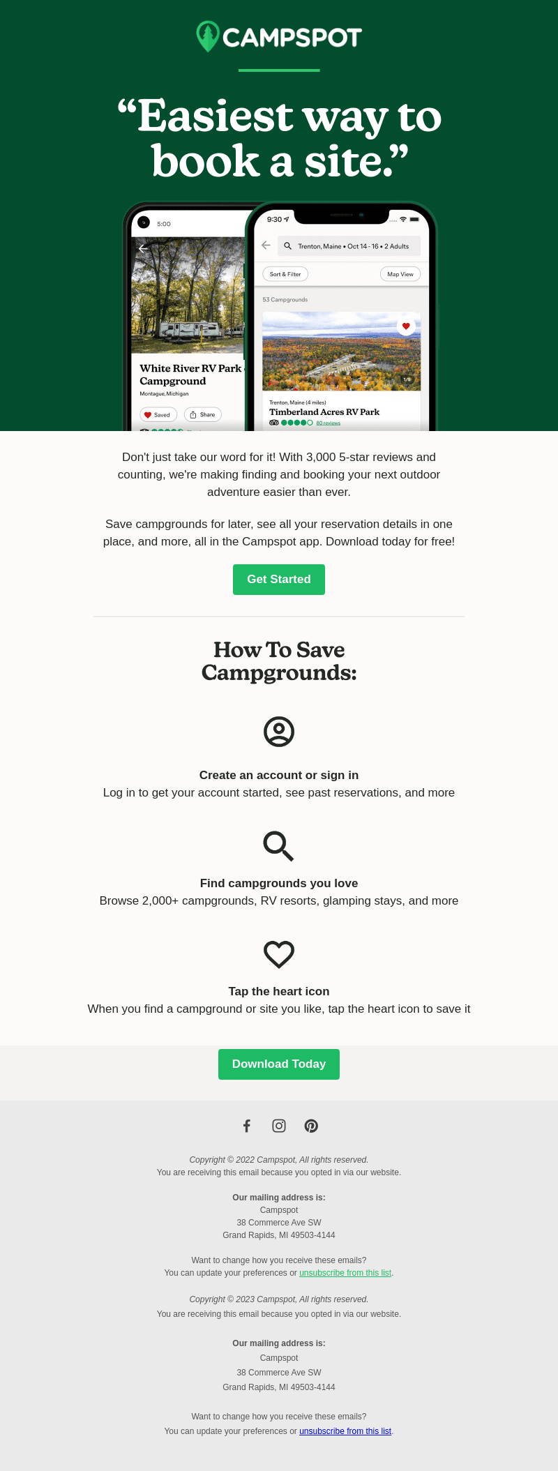 Campspot email from Thu, Jun 29, 2023