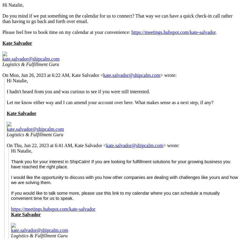Thank you for contacting ShipCalm! Let's connect!
