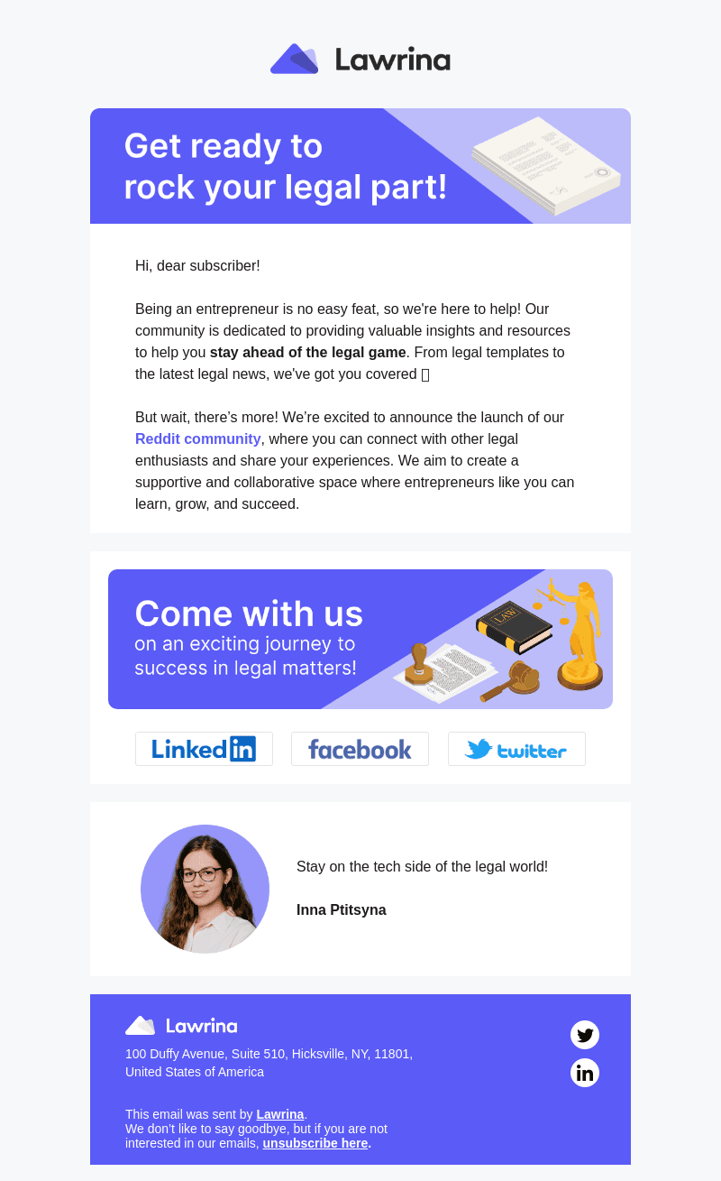 Lawrina email from Thu, Jun 29, 2023