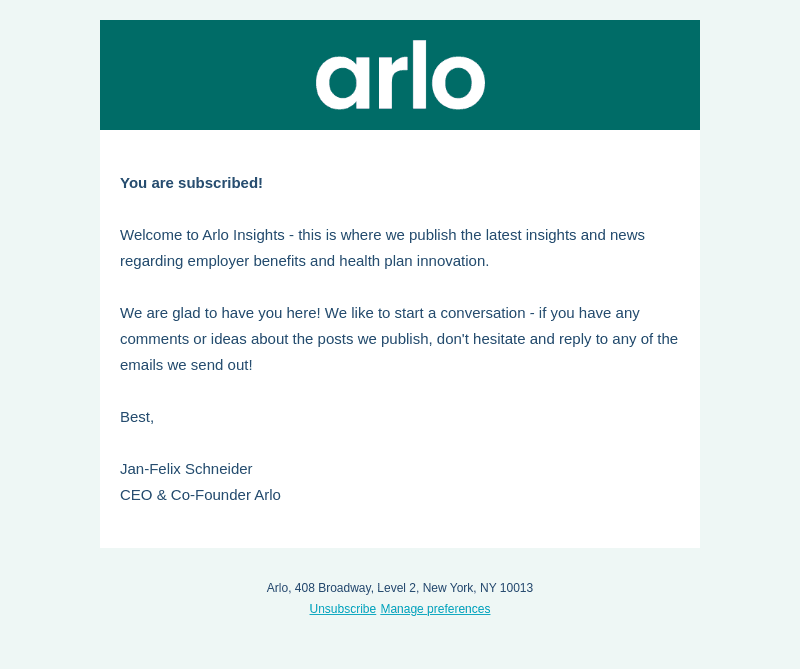 You are Subscribed! - Arlo Insights