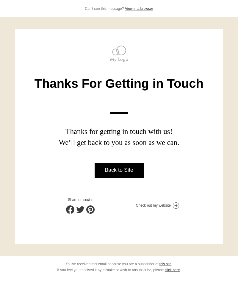 Thanks For Getting in Touch