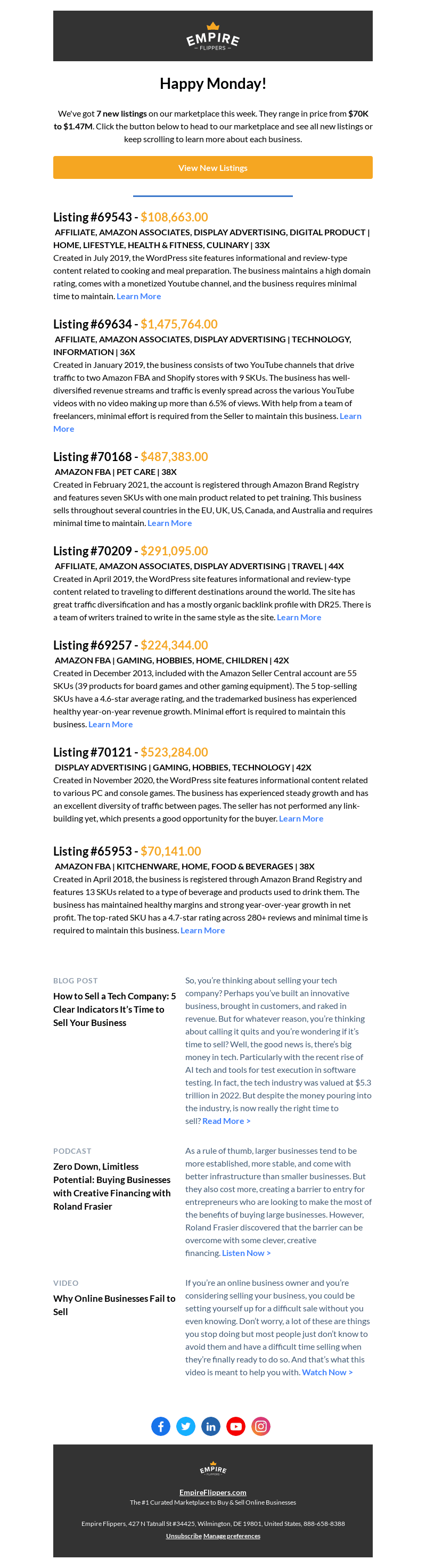 📣 7 NEW Listings @ Empire Flippers