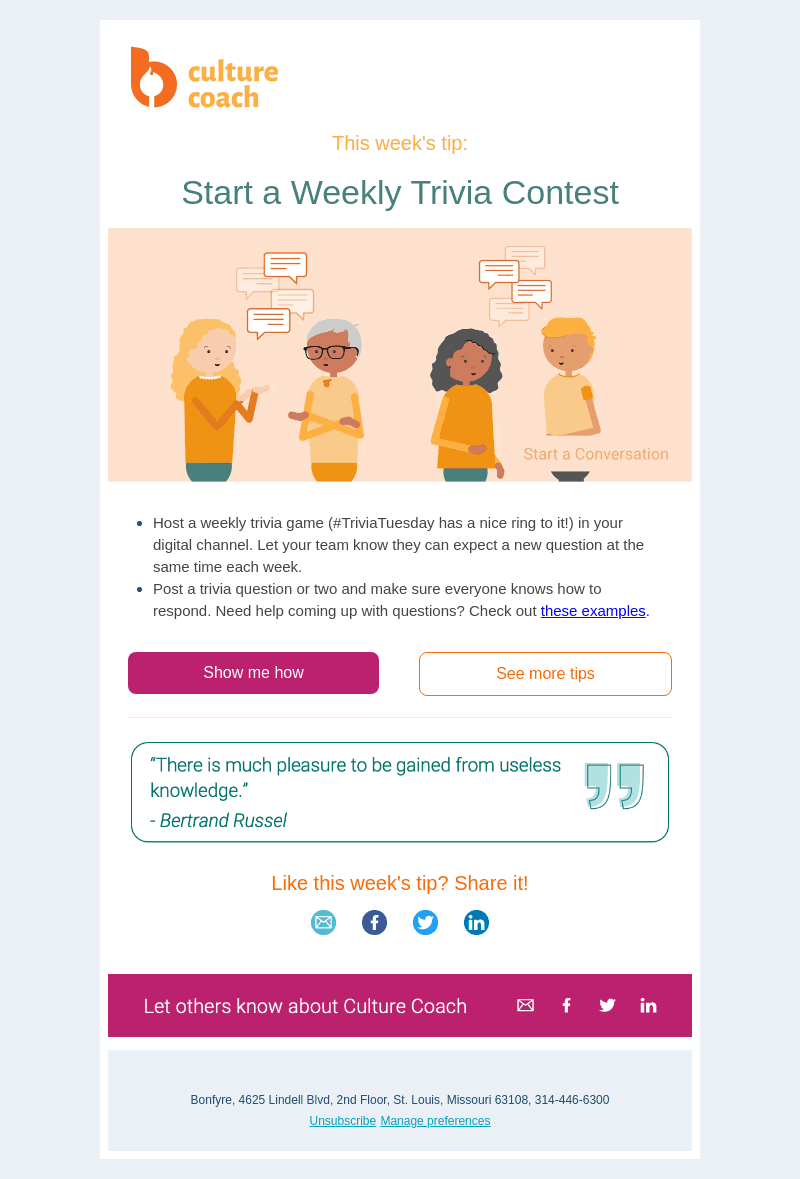 Weekly Tip - Start a Weekly Trivia Game