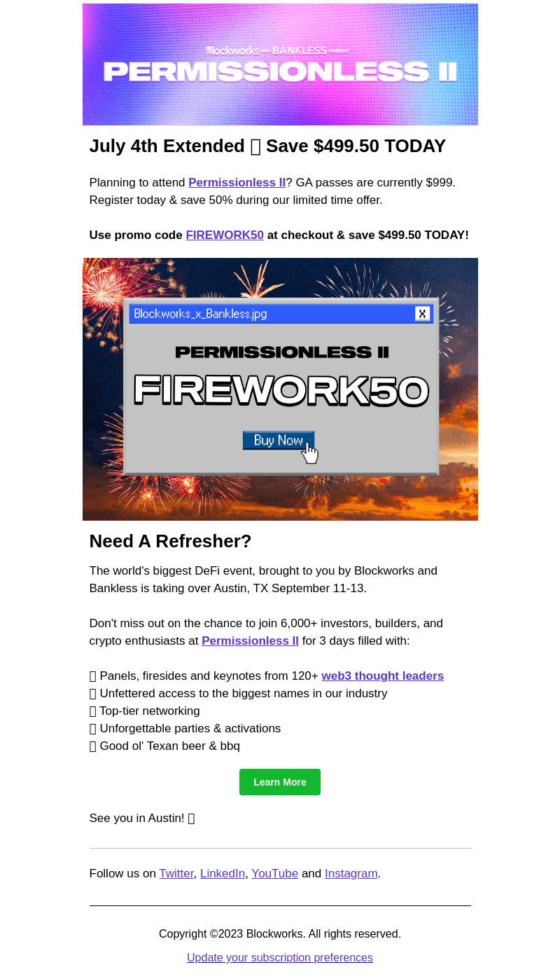 ❤️ 🤍 💙 Get 50% off your Permissionless ticket