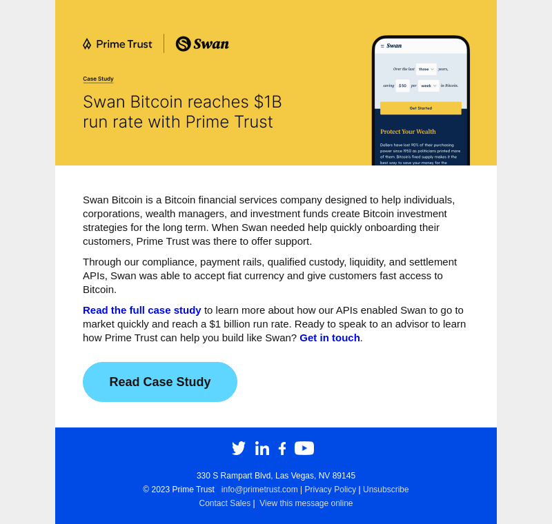 Swan Bitcoin is powered by Prime Trust