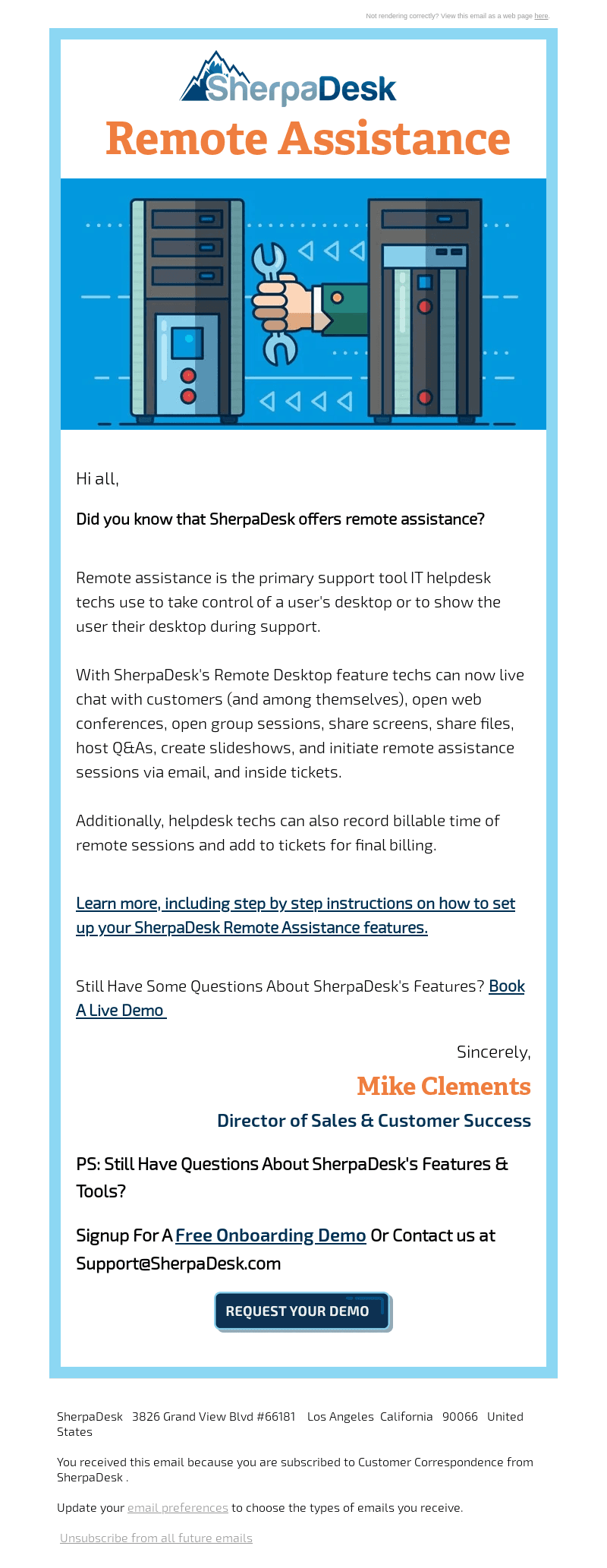 SherpaDesk Remote Assistance Feature