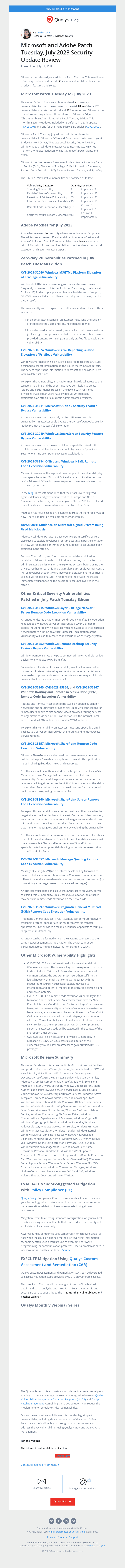 Read the latest post - Microsoft and Adobe Patch Tuesday, July 2023 Security Update Review