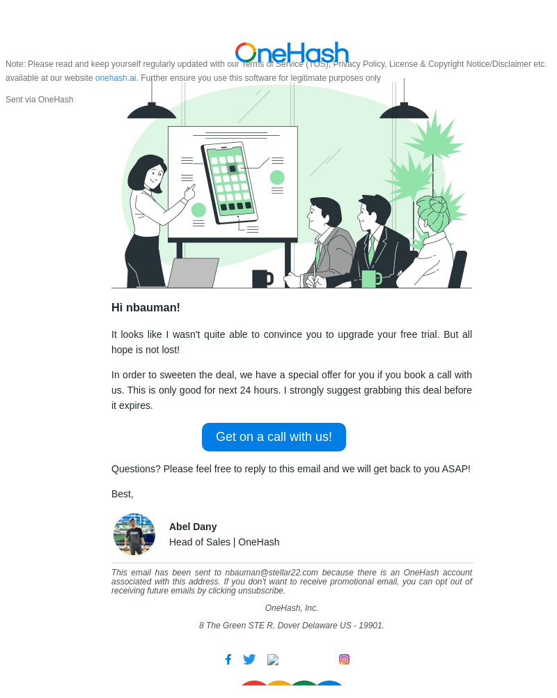 Limited-time offer with OneHash