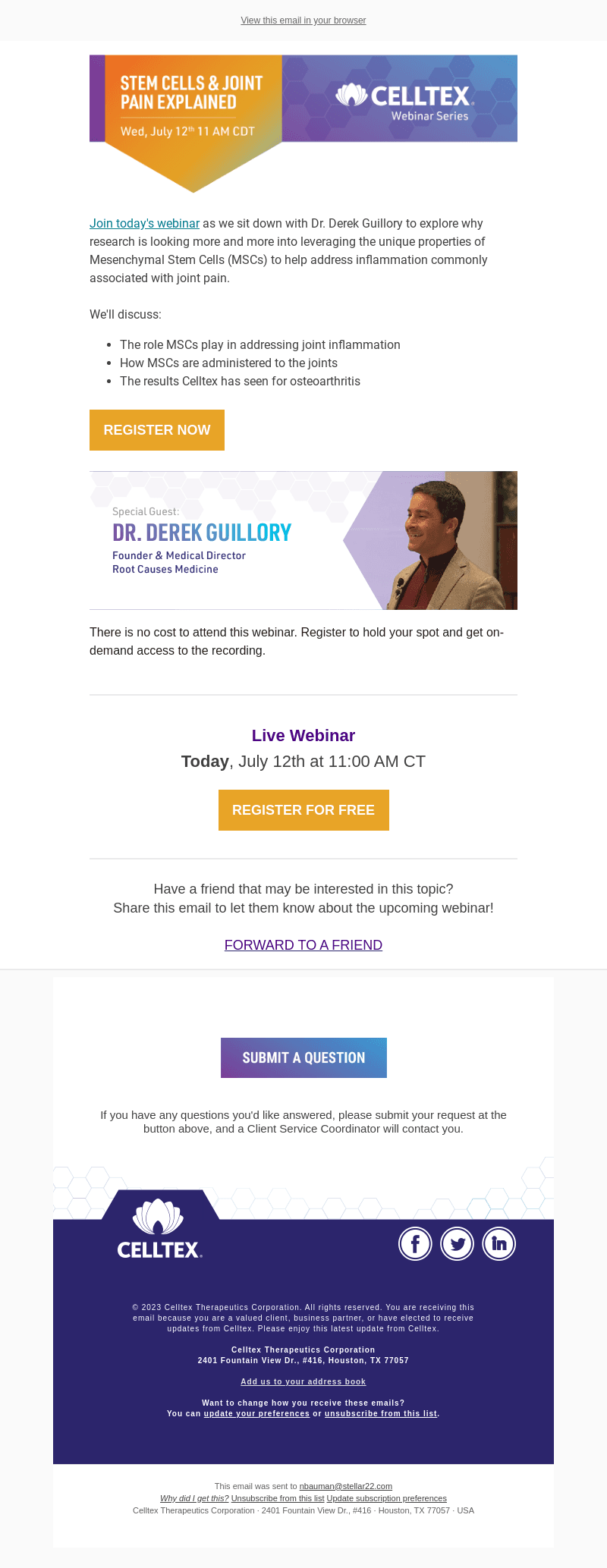 Today at 11AM: How MSCs Can Help the Joints