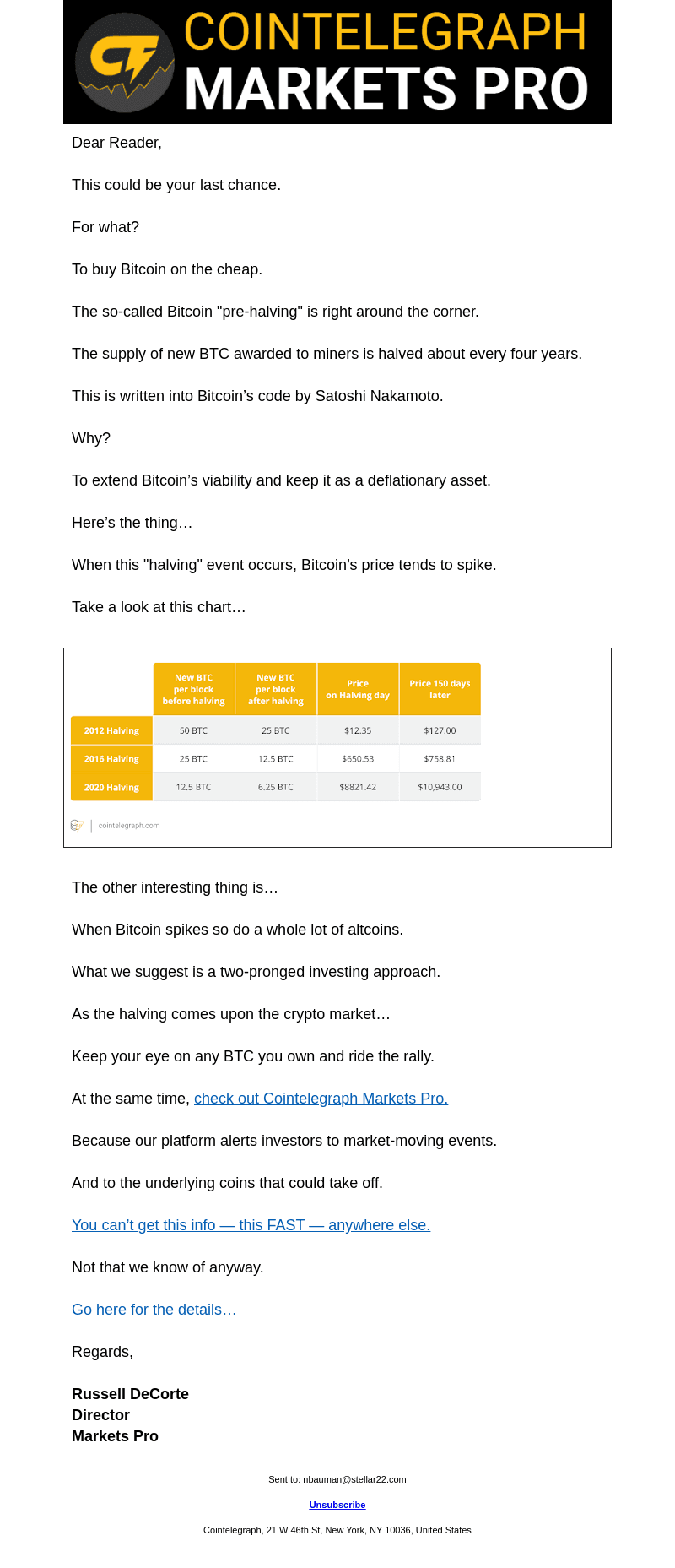 Cointelegraph email from Thu, Jul 13, 2023