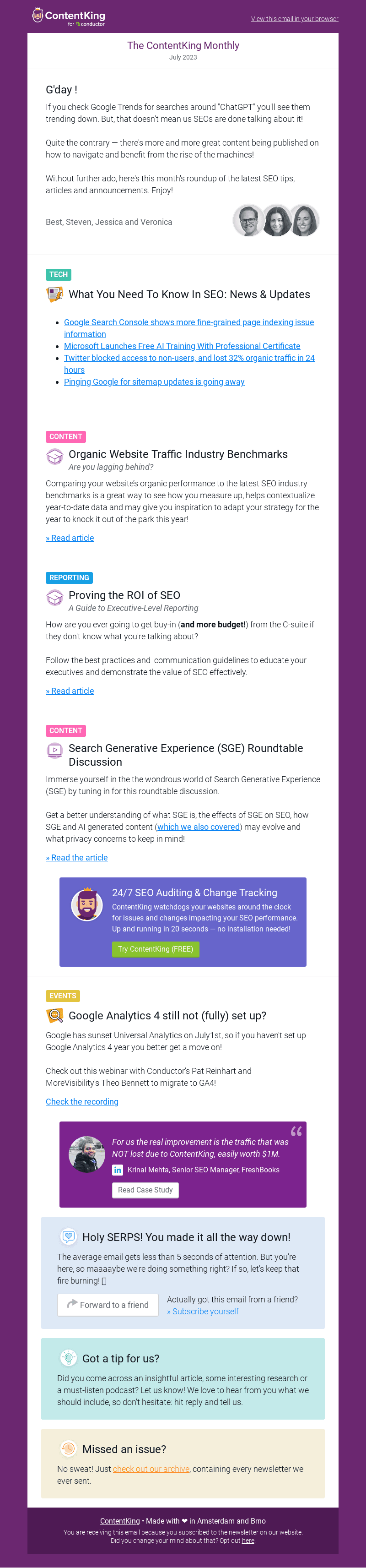 ContentKing email from Mon, Jul 17, 2023
