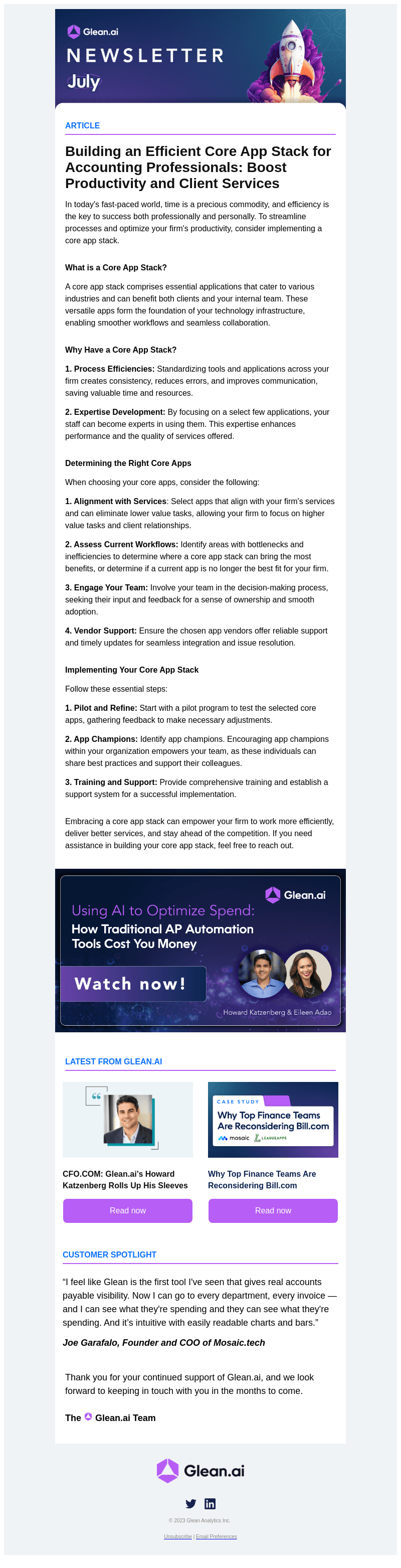 Glean analytics email from Wed, Jul 19, 2023