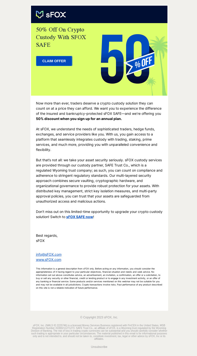 50% off the best U.S.-regulated crypto custody
