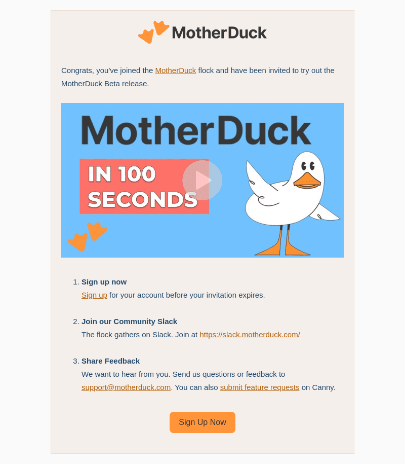 MotherDuck email from Fri, Jul 21, 2023