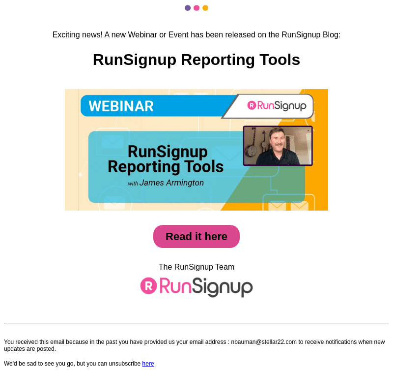 New Webinar/Event Alert! - RunSignup Reporting Tools