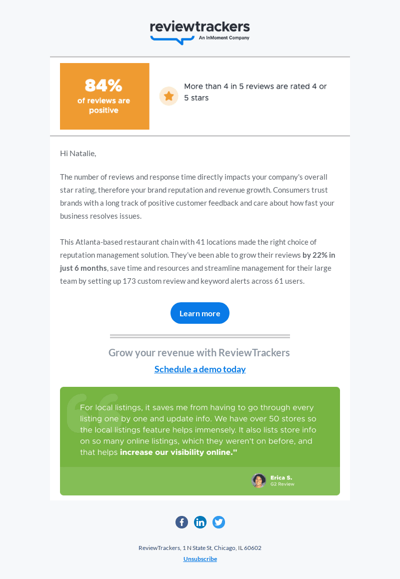 ReviewTrackers email from Tue, Jul 25, 2023